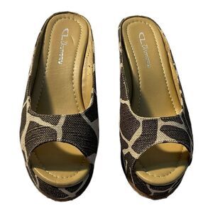 CL By Laundry Women’s Wedge Canvas Jute Heels Shoes Animal Print, Size 8/39